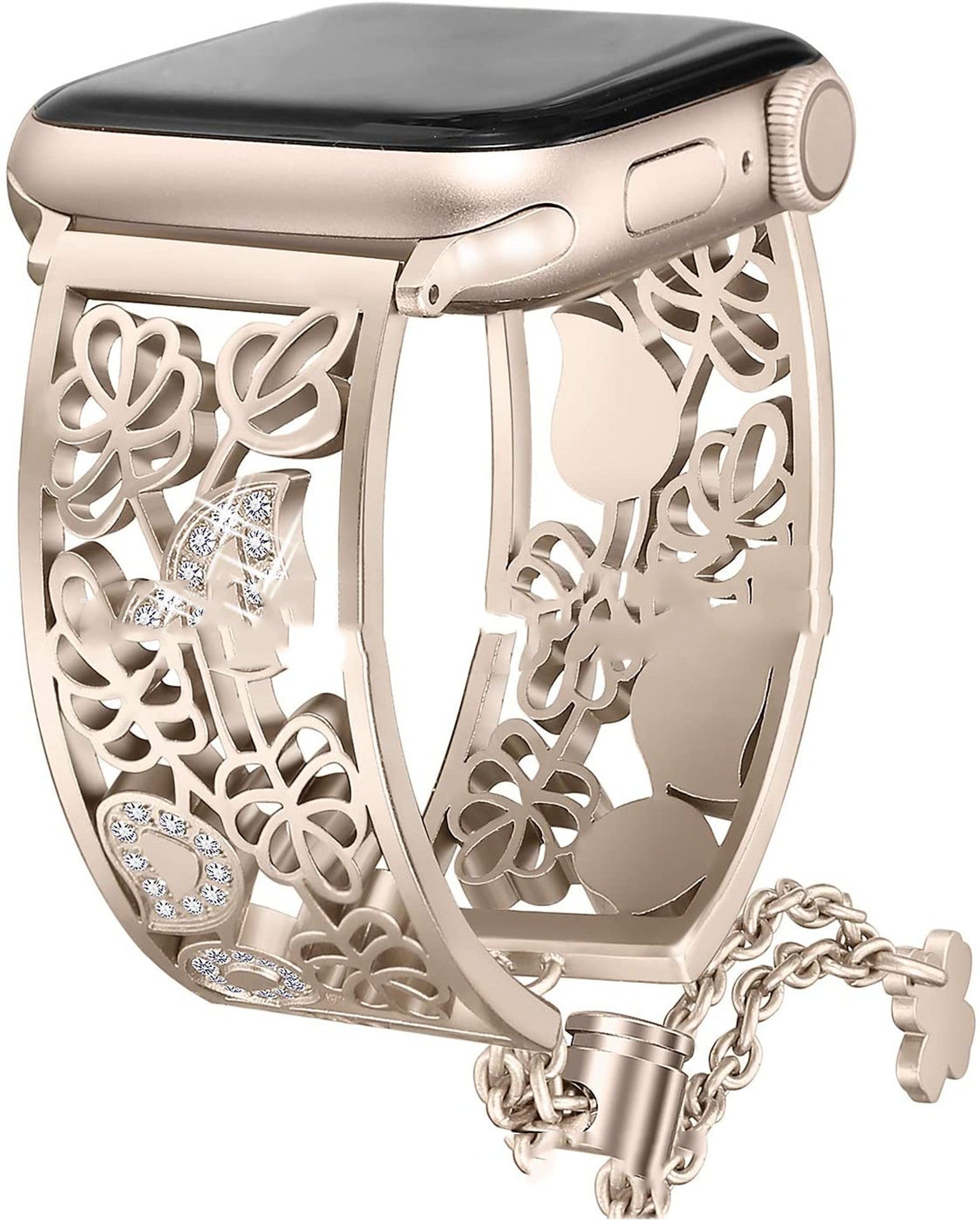 Metal Hollow Stainless Steel Strap With Diamonds And Engraved Bracelet