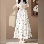 Fashion Polka-dot Cinched French Style Temperament Slimming Mid-length Dress