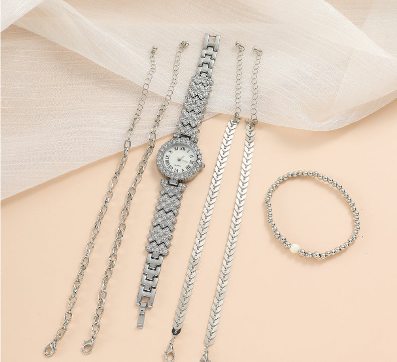 Diamond Women's Bracelet Watch Luxury Fashion Gift Box Watch Bracelet Six-piece Set